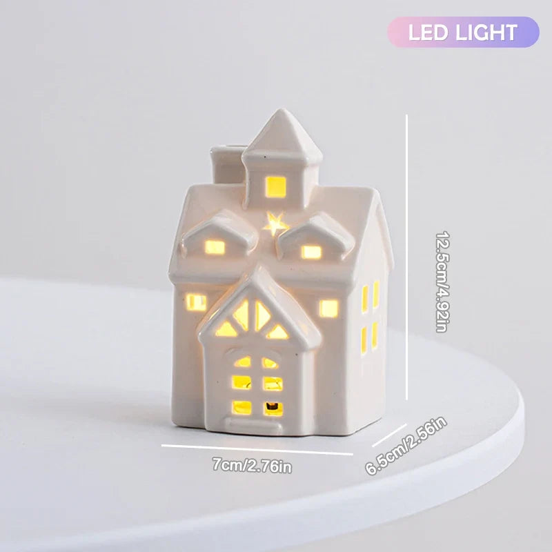 Light-Up White Ceramic Village House Winter Decor Light-Up Ceramic Decor Qme A