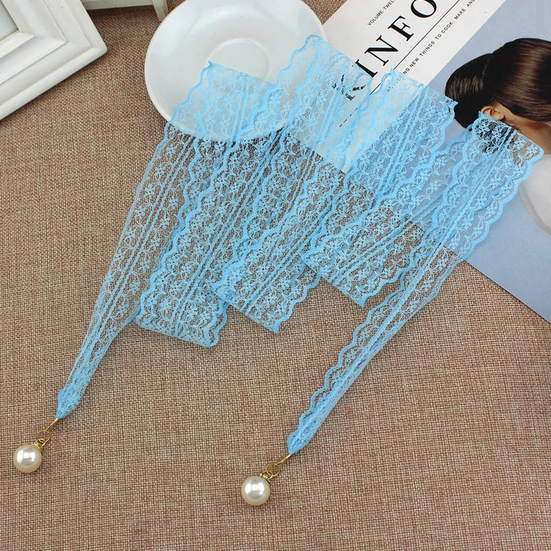 Sweet Lace Pearl Waist Chain Belt – Elegant Dress Accessory Decorative Waist Belt Qst 1Pcs Light blue