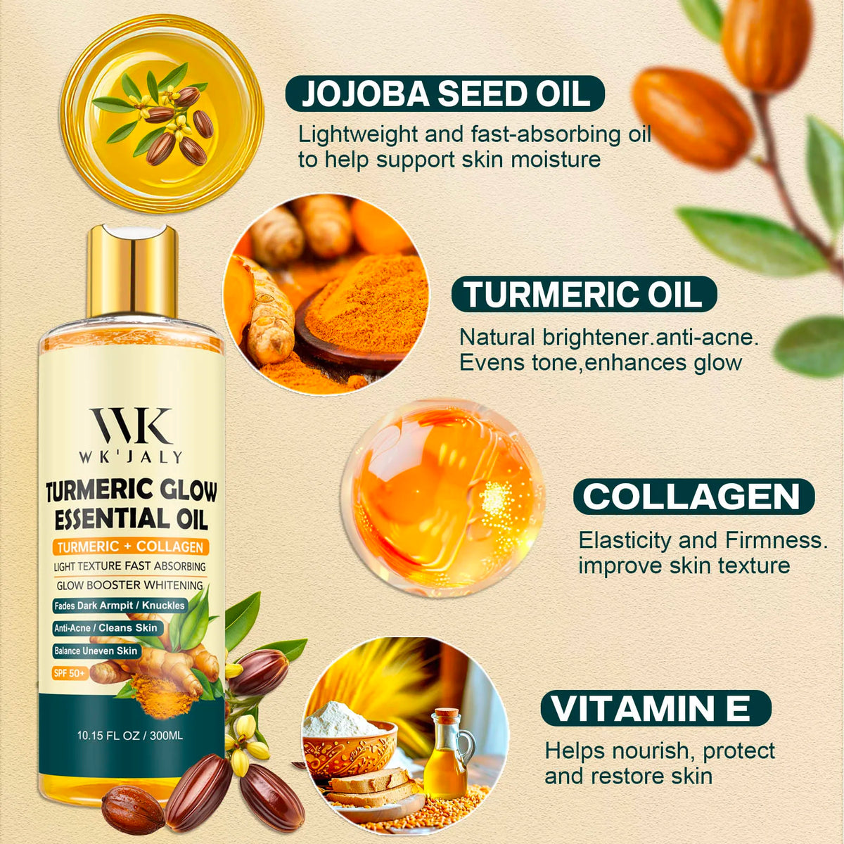 WK'JALY Turmeric Brightening Body Oil – Even Skin Tone 500ml Brightening Body Oil Qst