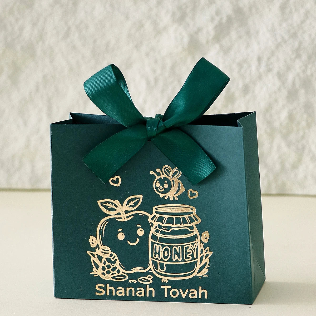 10 Square Paper Gift Boxes Jewish New Year Gold Apple Design Holiday Gift Boxes Qme Fmg-Green-10Pcs 11.5X10X4.5Cm