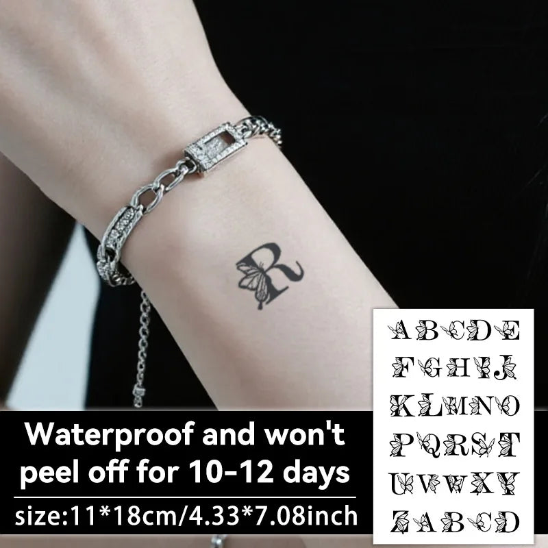 Temporary Butterfly Alphabet Waterproof Body Art Tattoo Stickers Temporary Tattoo Sticker Qme