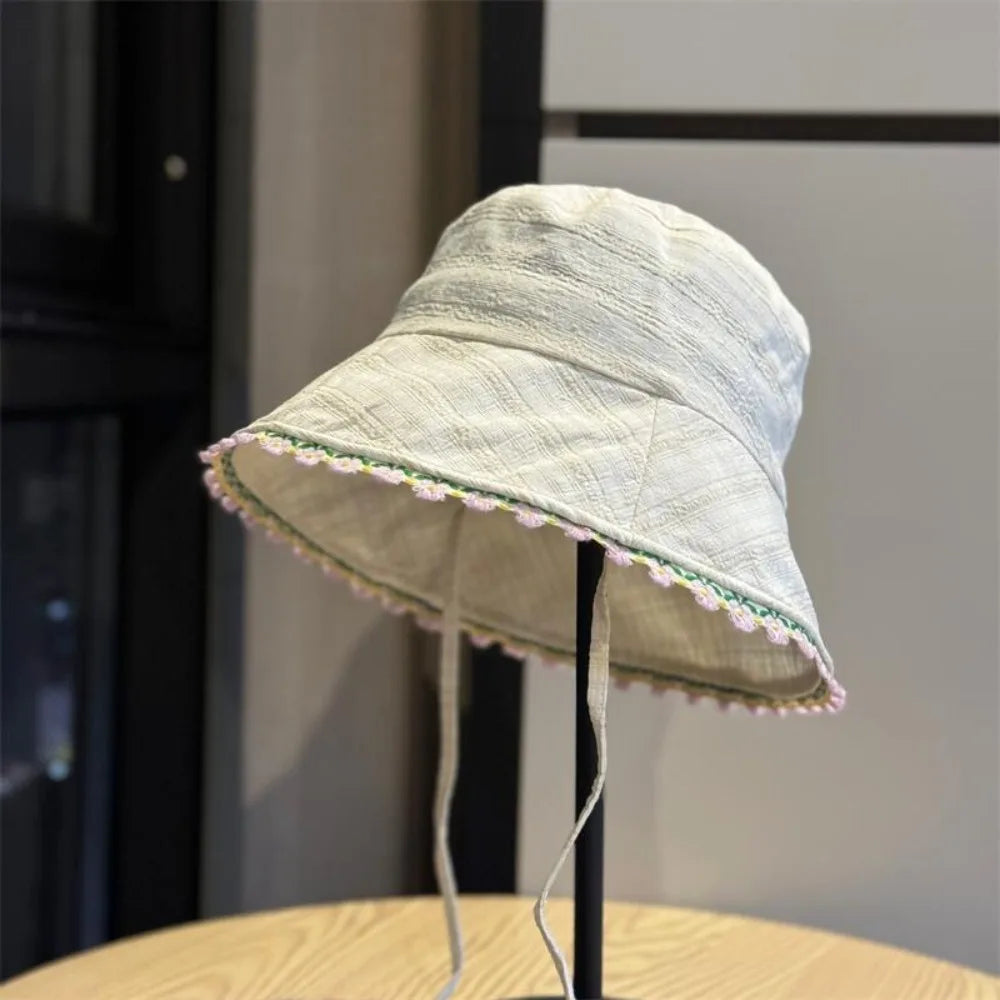 Women's Lace-Up Fisherman Bucket Hat – Plaid Summer Sun Hat Bucket Sun Hat Qme Beige