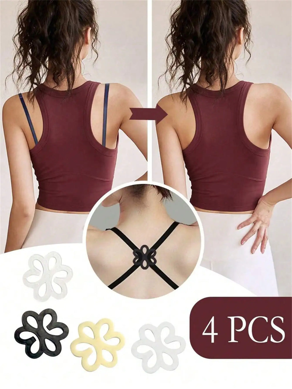 4-Pack Invisible Bra Buckles – Flower, Heart & Butterfly Bra Accessories Qme