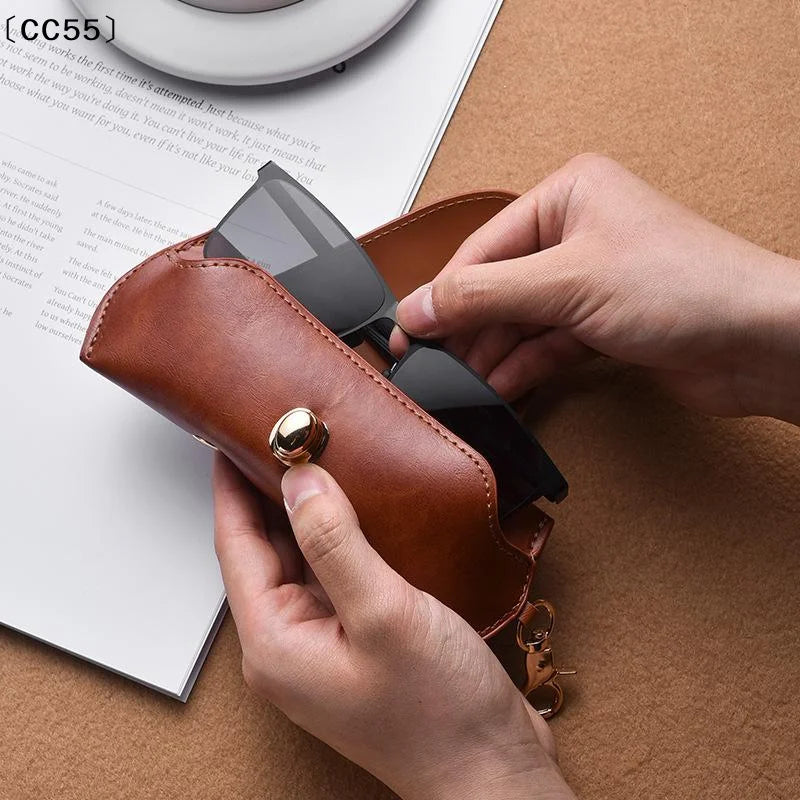 PU Leather Sunglasses Case – Portable Hanging Neck Glasses Bag Eyeglass Case Qst