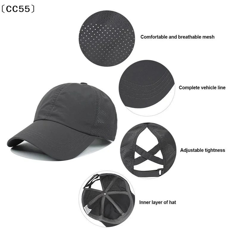 Women's Cross-Mesh Ponytail Baseball Cap – Breathable Sun Hat Ponytail Baseball Cap Qst
