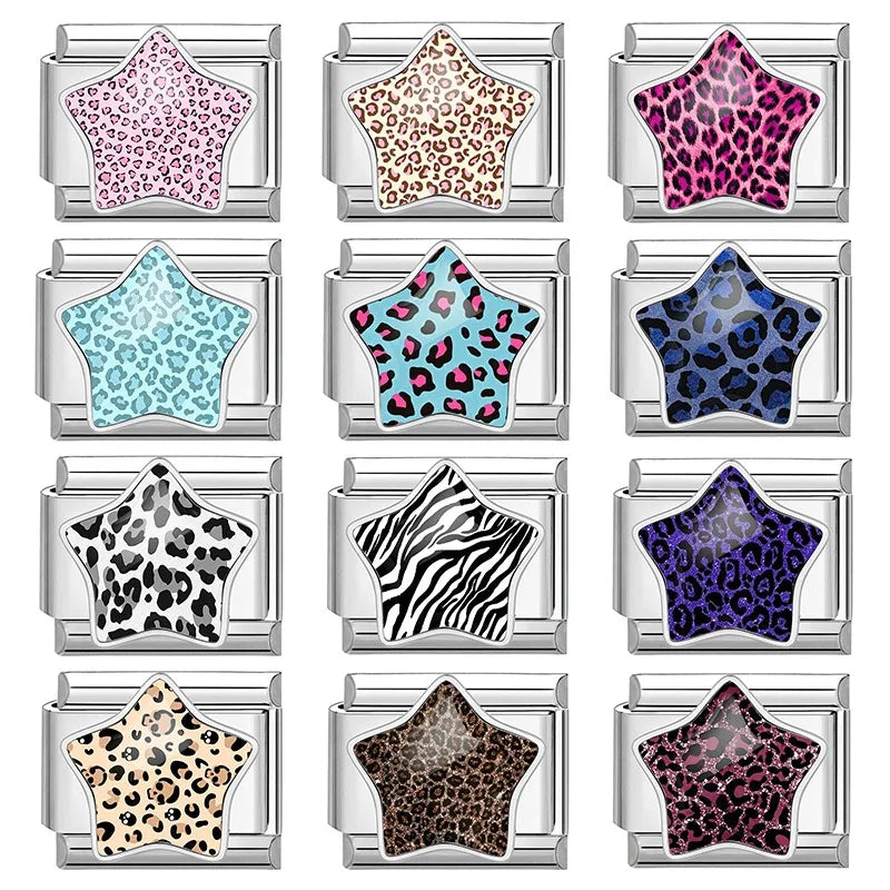 Zebra Leopard Star Purple Italian Charm Links – 9mm Stainless Italian Charm Links Qme