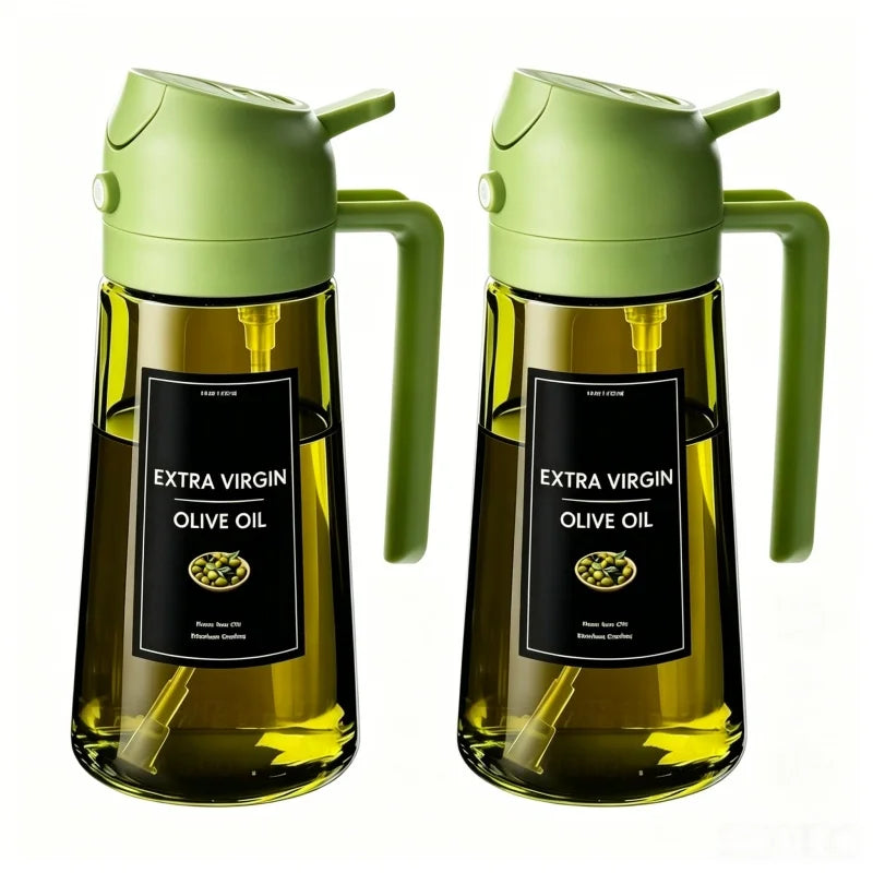 Glass Olive Oil Sprayer Dispenser – 2-in-1 Spray & Pour, 470ml Oil Sprayer Dispenser Qme 2pcs green