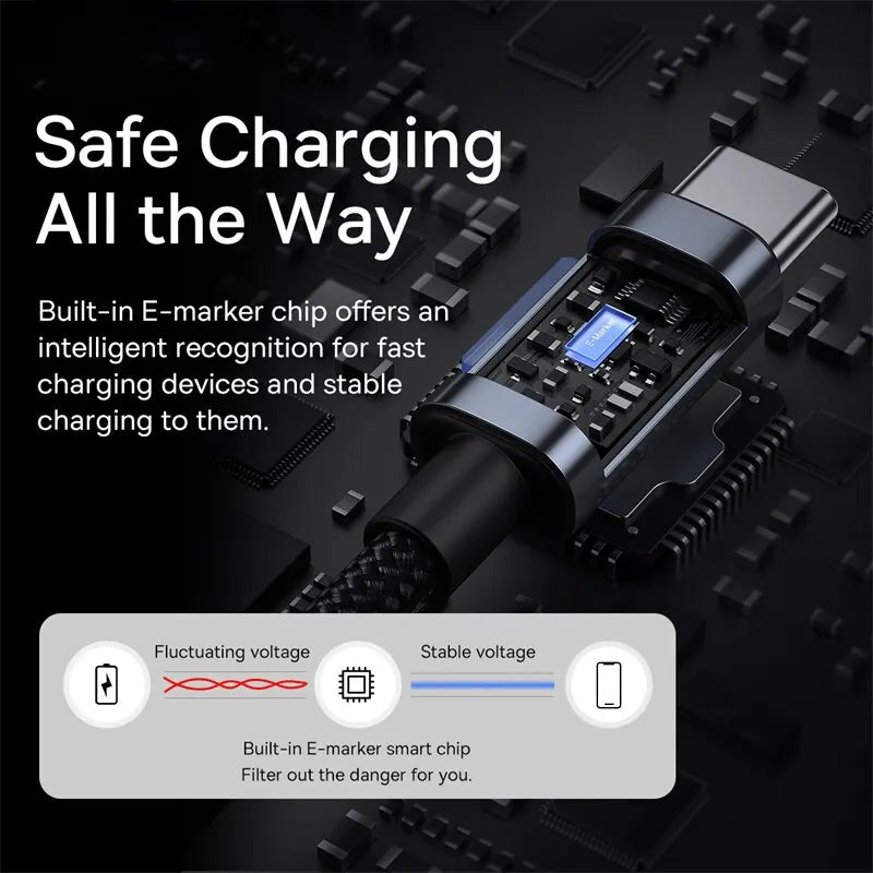 Baseus 100W USB-C to USB-C Fast Charging Cable – PD 5A Braided USB-C Charging Cable Qst