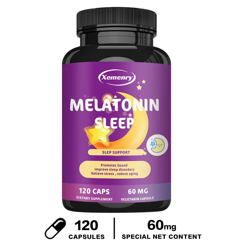 Xemenry Melatonin Capsules – Fall Asleep Faster & Sleep Better Sleep Supplement Qst 120 Capsules