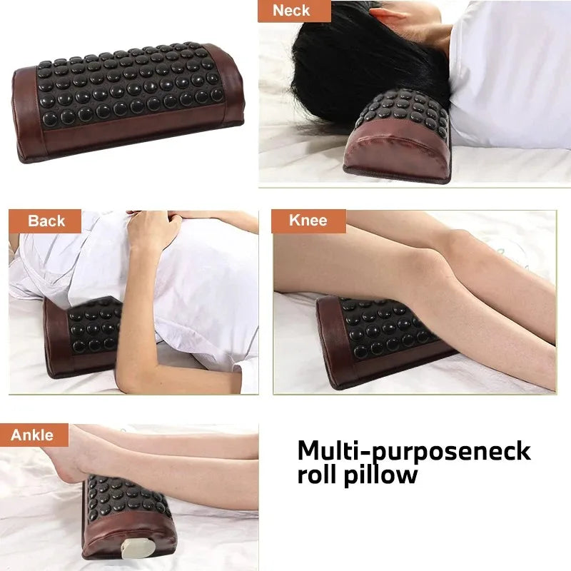 Jade Tourmaline Far Infrared Heated Neck Bolster Massage Pillow Heated Massage Pillow Qst