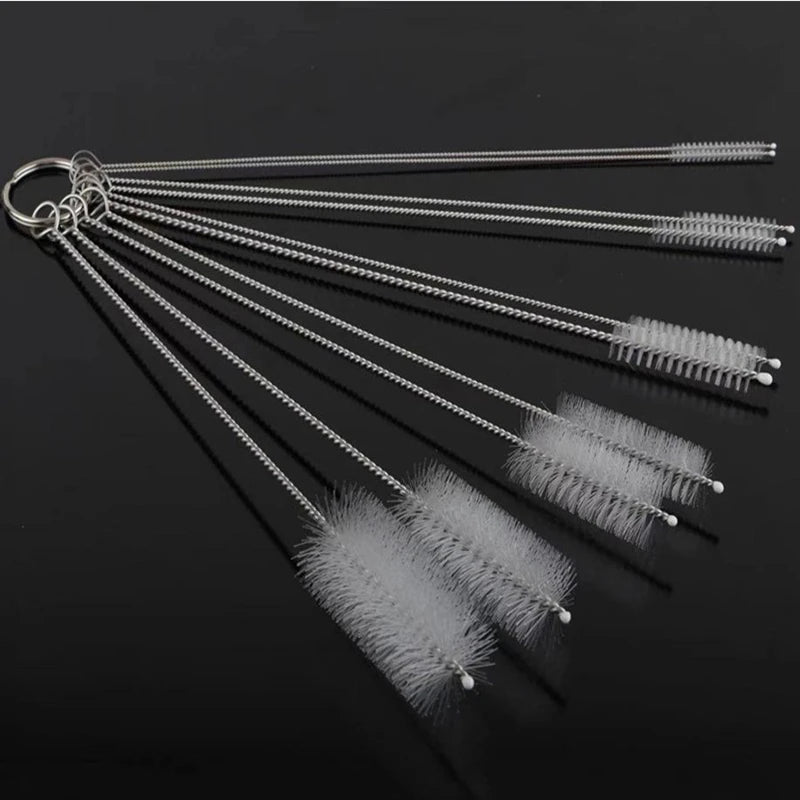 10-Piece Stainless Steel Straw & Pipe Cleaning Brush Set Cleaning Brush Set Qst 10pcs A Transparent