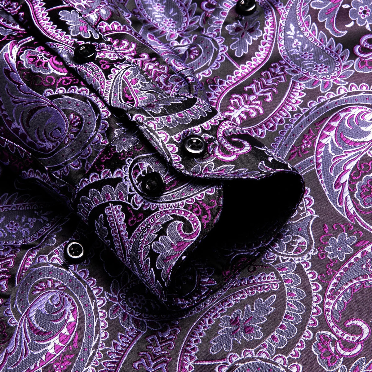 Men's Luxury Paisley Jacquard Shirt | Purple Mixed Pattern Men's Dress Shirt Qme