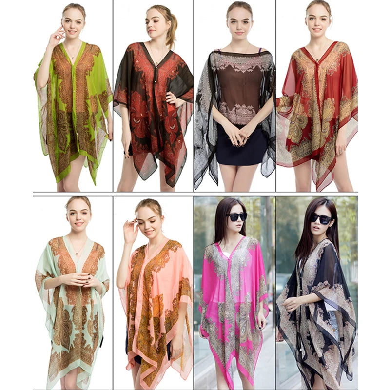 Oversized Chiffon Printed Shawl Scarf – UV Beach Wrap 110×160 Chiffon Shawl Scarf Qst