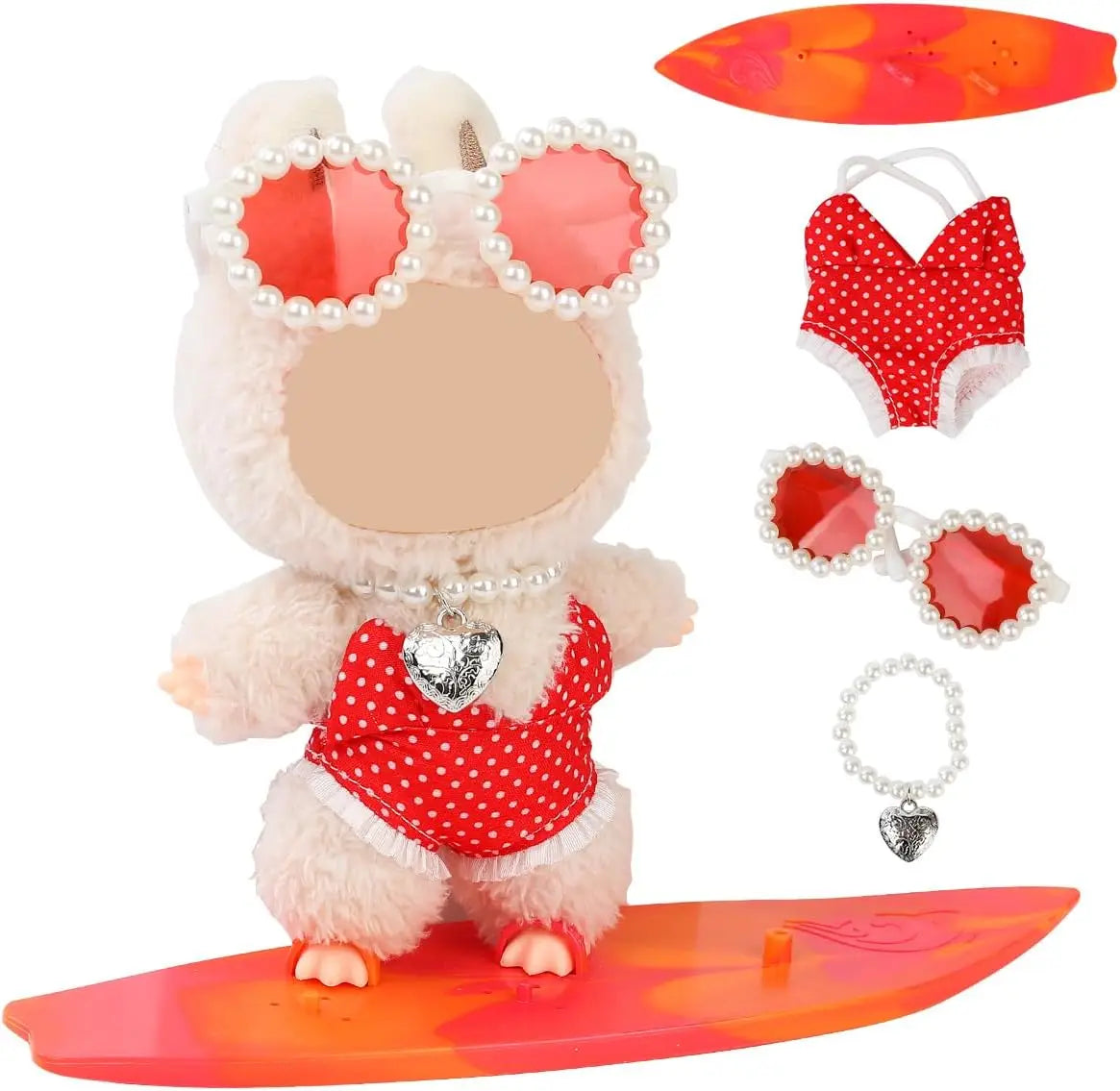Labubu 4-Piece Summer Beach Doll Costume Set | No Doll Doll Costume Set Qme Red