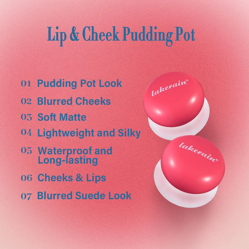 Lakerain 2-in-1 Lip & Cheek Pudding Pot Soft Matte Blush Lip & Cheek Blush Qst