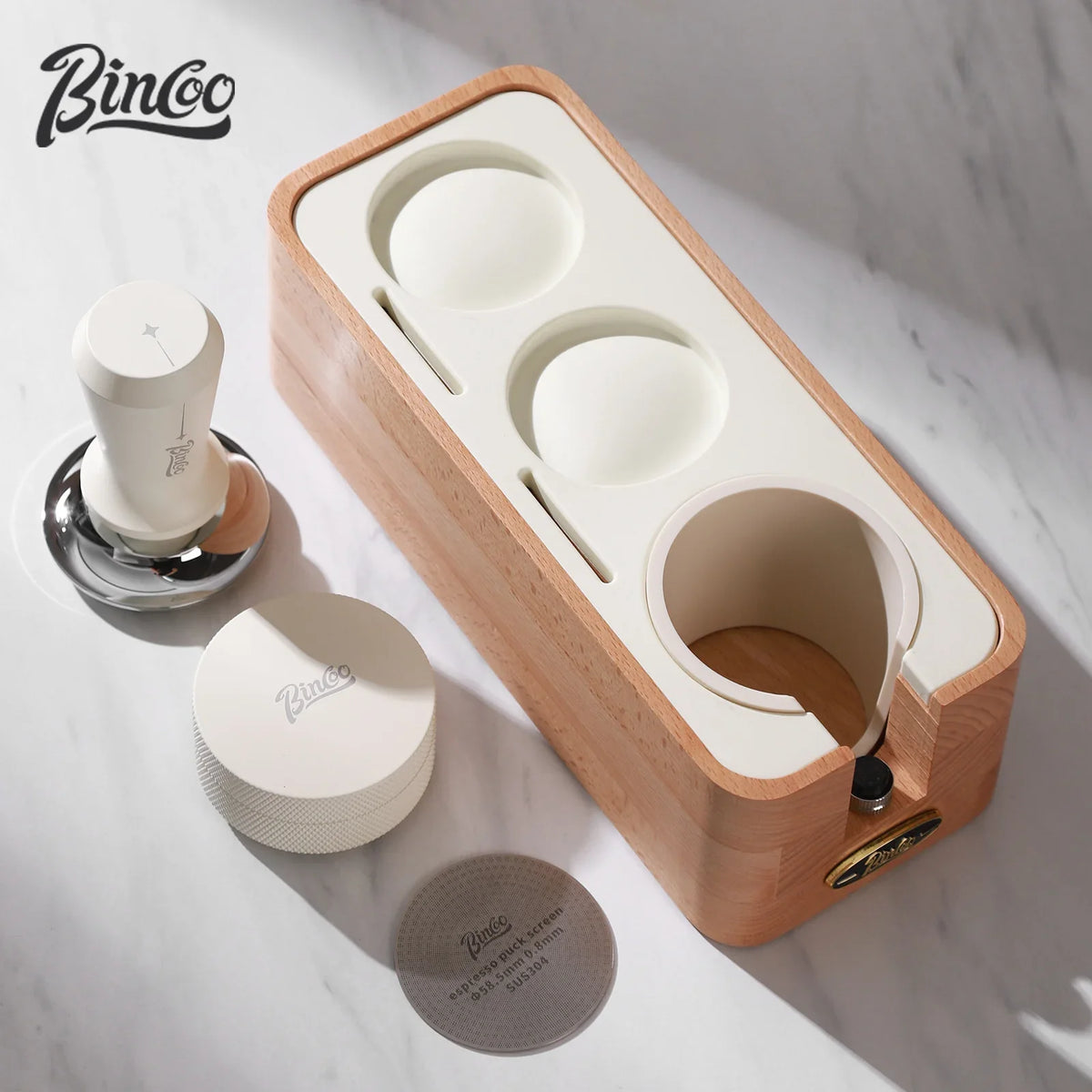 Bincoo 51/53/58mm Coffee Tamper Station – Beechwood Base Coffee Tamper Station Qst
