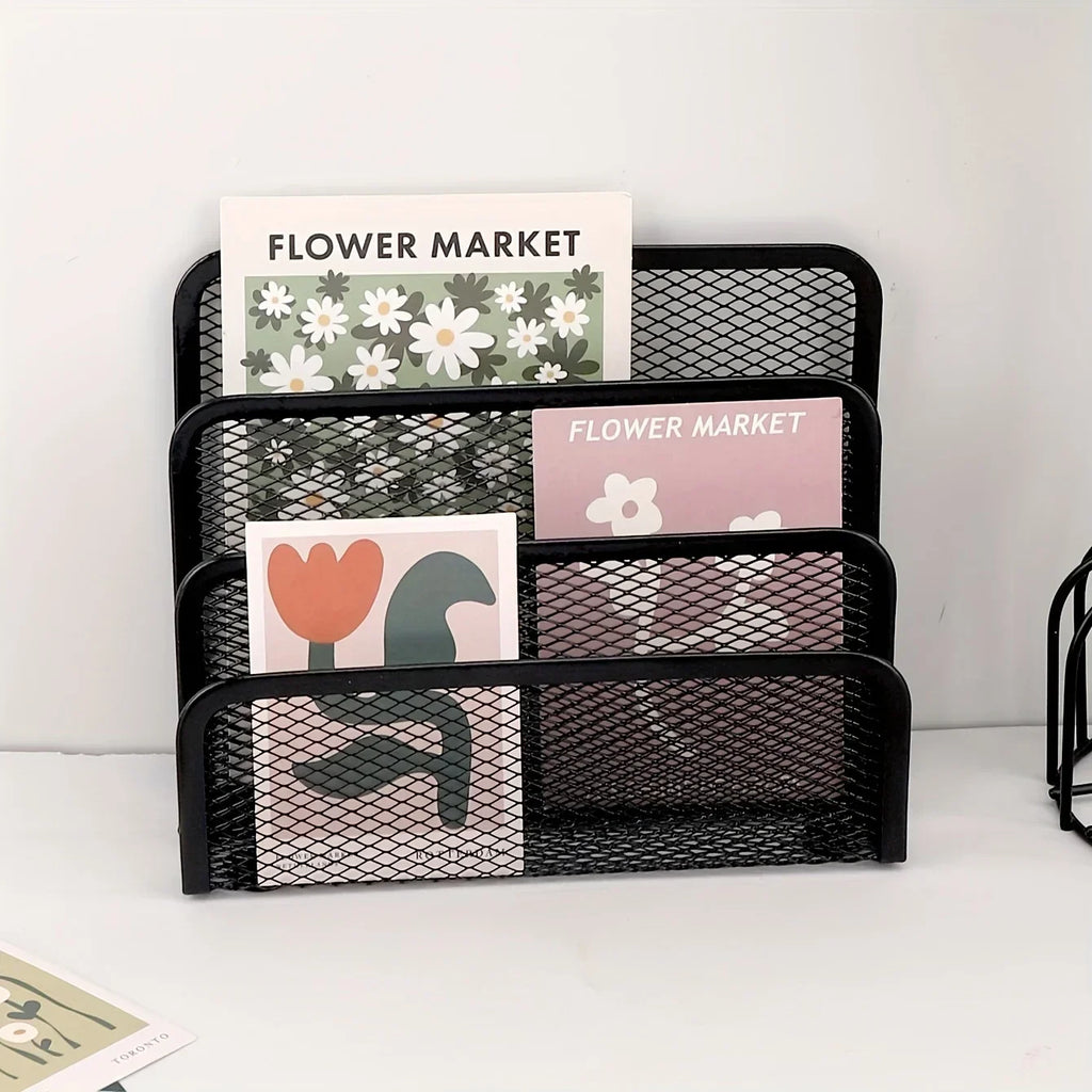 Metal Mesh Desk Organizer File Rack & Letter Holder Desk Organizer Qme