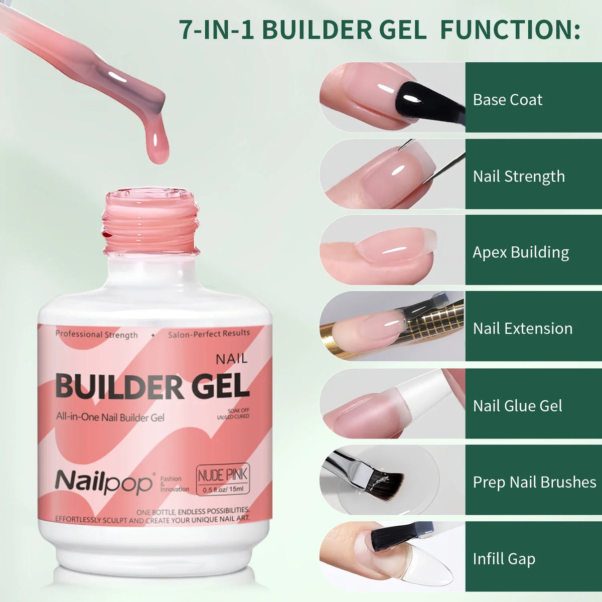 Nailpop 7-in-1 Builder Gel Polish | 8 Colors | 15ml Builder Gel Polish Qme