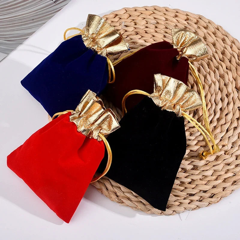 Vintage Velvet Drawstring Gift Bags with Gold Trim | Set Velvet Drawstring Pouch Qme