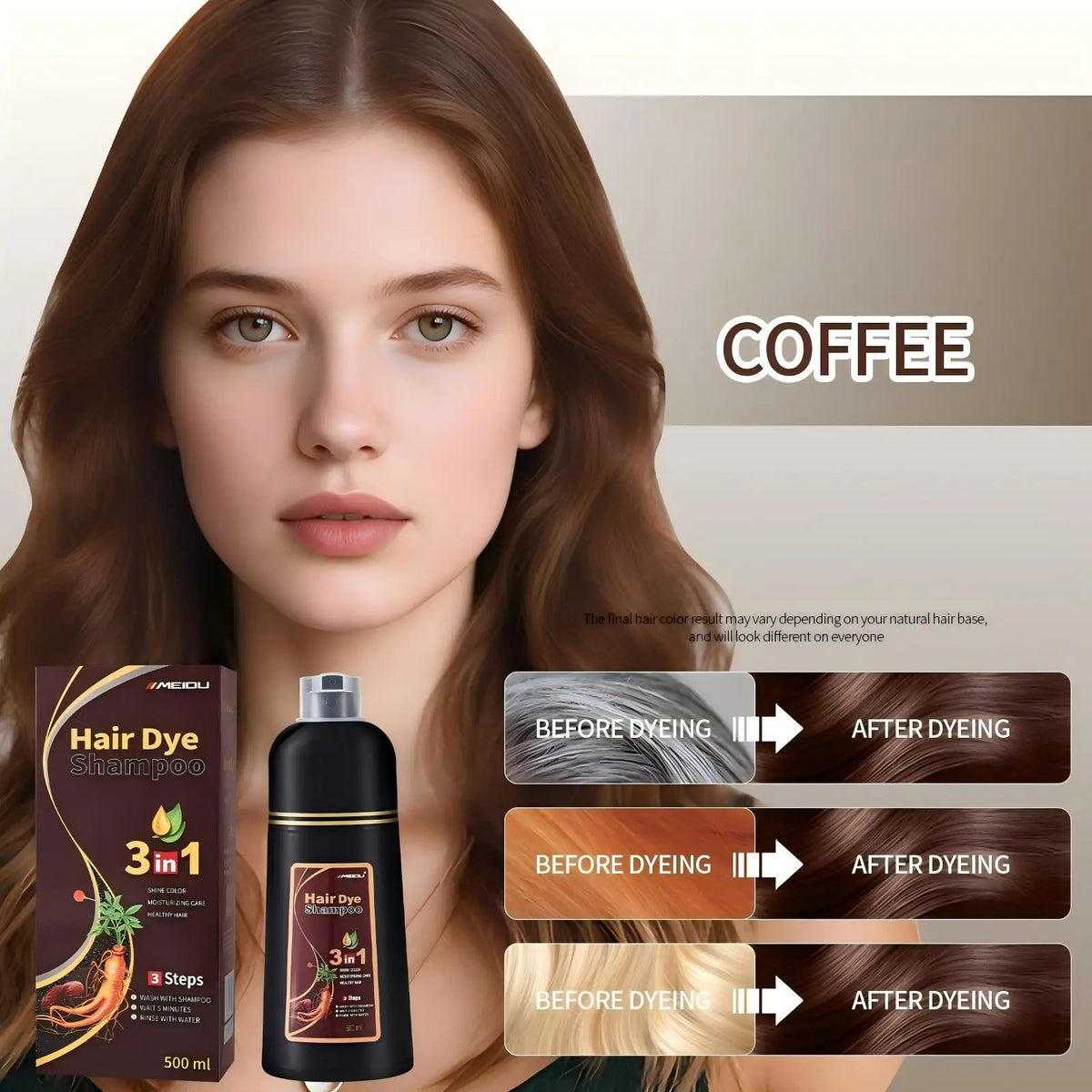 Meidu 3-in-1 Hair Dye Shampoo – Natural Color Men & Women Hair Dye Shampoo Qst Coffee