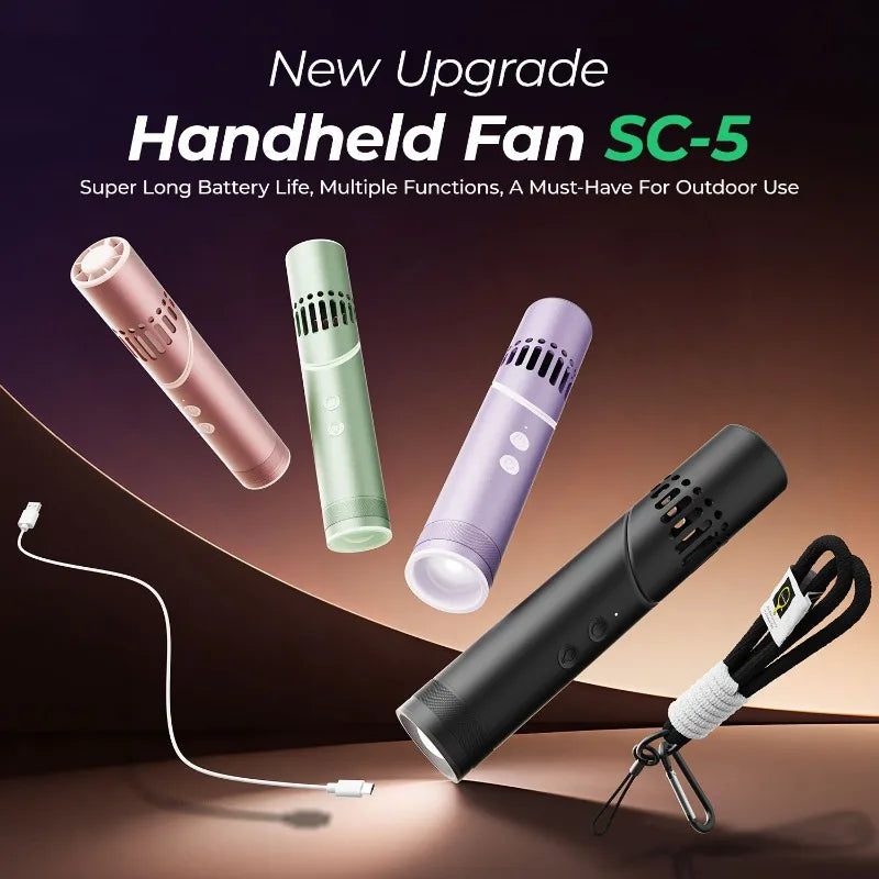Metal Folding Handheld Fan with LED Flashlight – USB Rechargeable Handheld Fan Flashlight Qme
