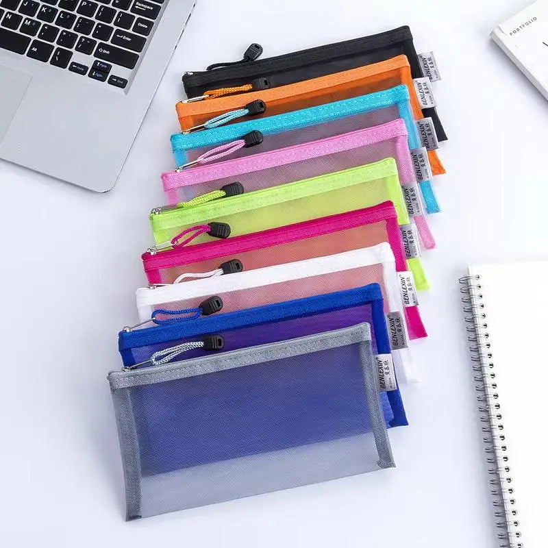 Transparent Mesh Pencil Pouch – Zip Organizer for School & Office Pencil Pouch Qme