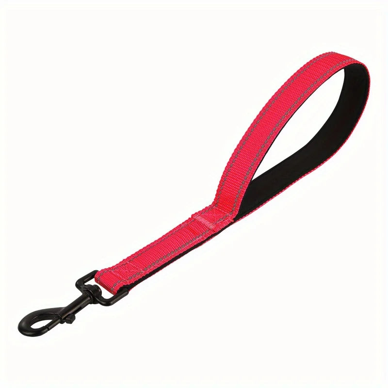 Short Nylon Dog Leash | Heavy-Duty Padded Handle, Reflective Short Dog Leash Qme Red