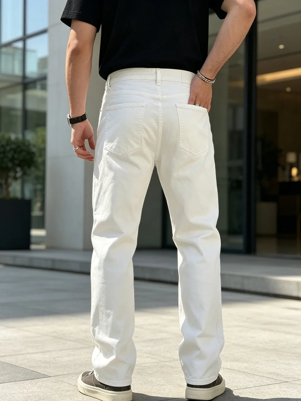 Men's Pure White Loose Wide-Leg Cotton Jeans | Relaxed Fit Wide-Leg Jeans Qme