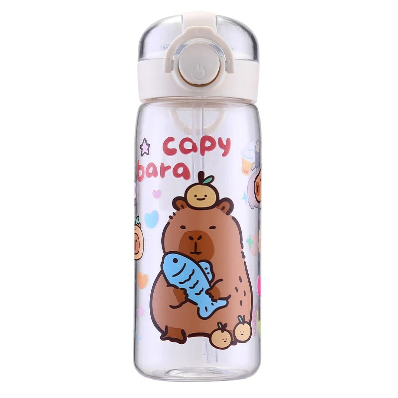 Capybara 400ml Kids Straw Water Bottle – BPA-Free Plastic Kids Straw Water Bottle Qst