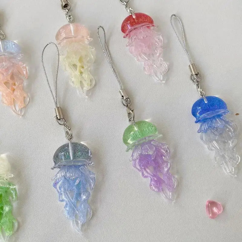 Y2K Jelly Jellyfish Charm Keychain Beaded Phone Pendant Charm Keychain Qme