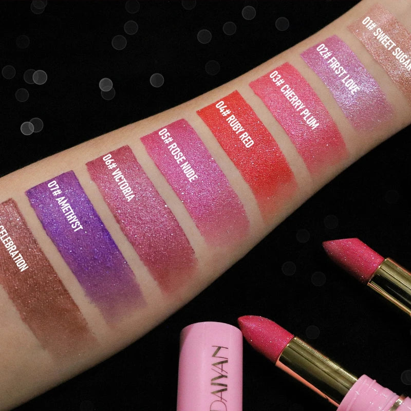 8-Color Glitter Lipstick – Waterproof Diamond Pearlescent Gloss Glitter Lip Gloss Qme