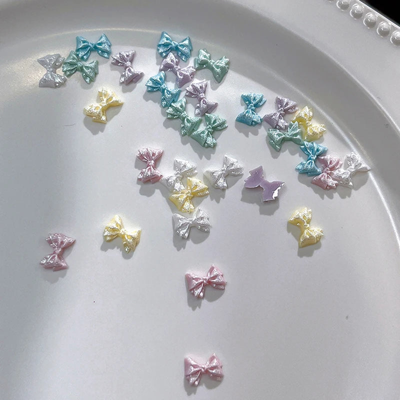 50PCS 3D Bow Nail Art Charms – Kawaii Pearlescent Resin Decor Nail Art Charms Qst