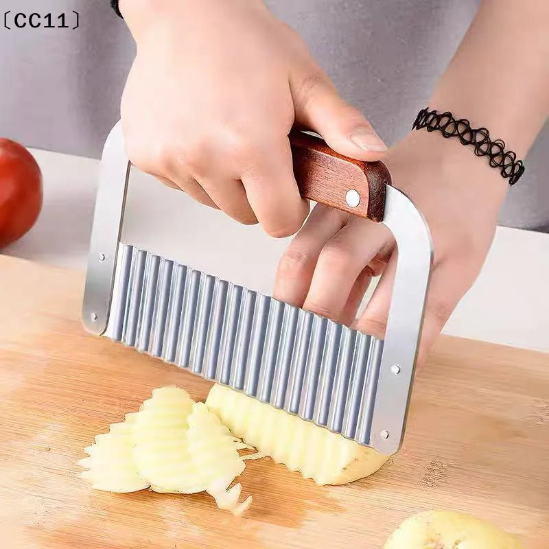 Stainless Steel Crinkle Wavy Potato & Vegetable Cutter Vegetable Crinkle Cutter Qme