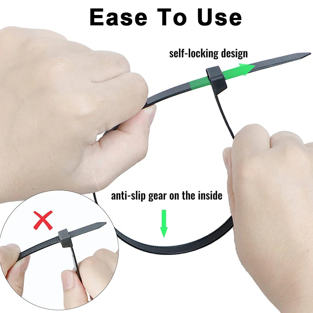 200-Pack Nylon Cable Ties – Reusable Self-Locking Cord Straps Nylon Cable Ties Qme