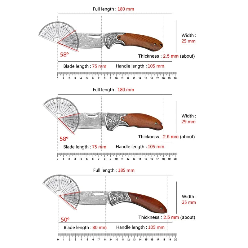 InLeung Damascus Steel Folding Knife – 7.5" Boning Chef Blade Folding Kitchen Knife Qst