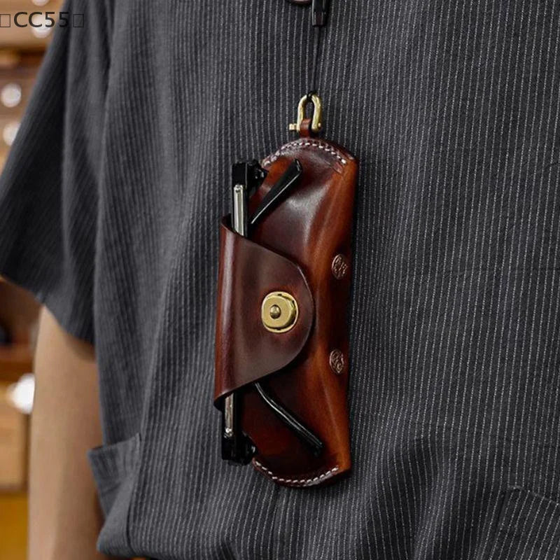 Retro PU Leather Hanging Glasses Case with Lanyard | Unisex Eyeglass Case Qst
