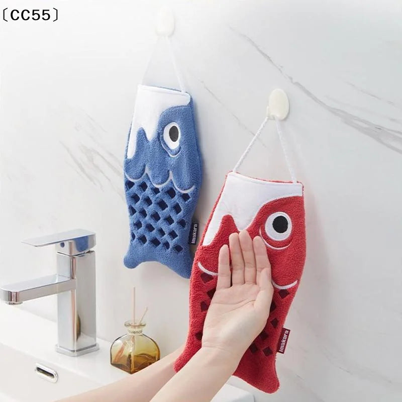 Cartoon Koi Hanging Hand Towel – Super Absorbent Cotton Square Hanging Hand Towel Qst