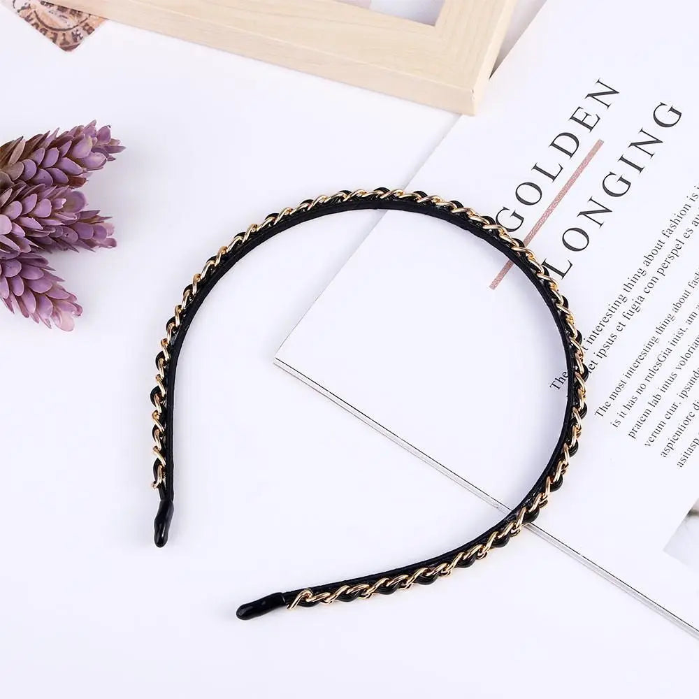 Women's Black Gold Punk Chain Headband | Hair Hoop Accessory Punk Chain Headband Qme