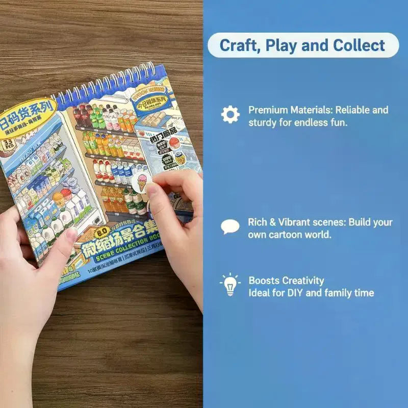 Miniature Scene Sticker Book – 10 Shop Themes, Non-Bleed Ink Kids Sticker Book Qme