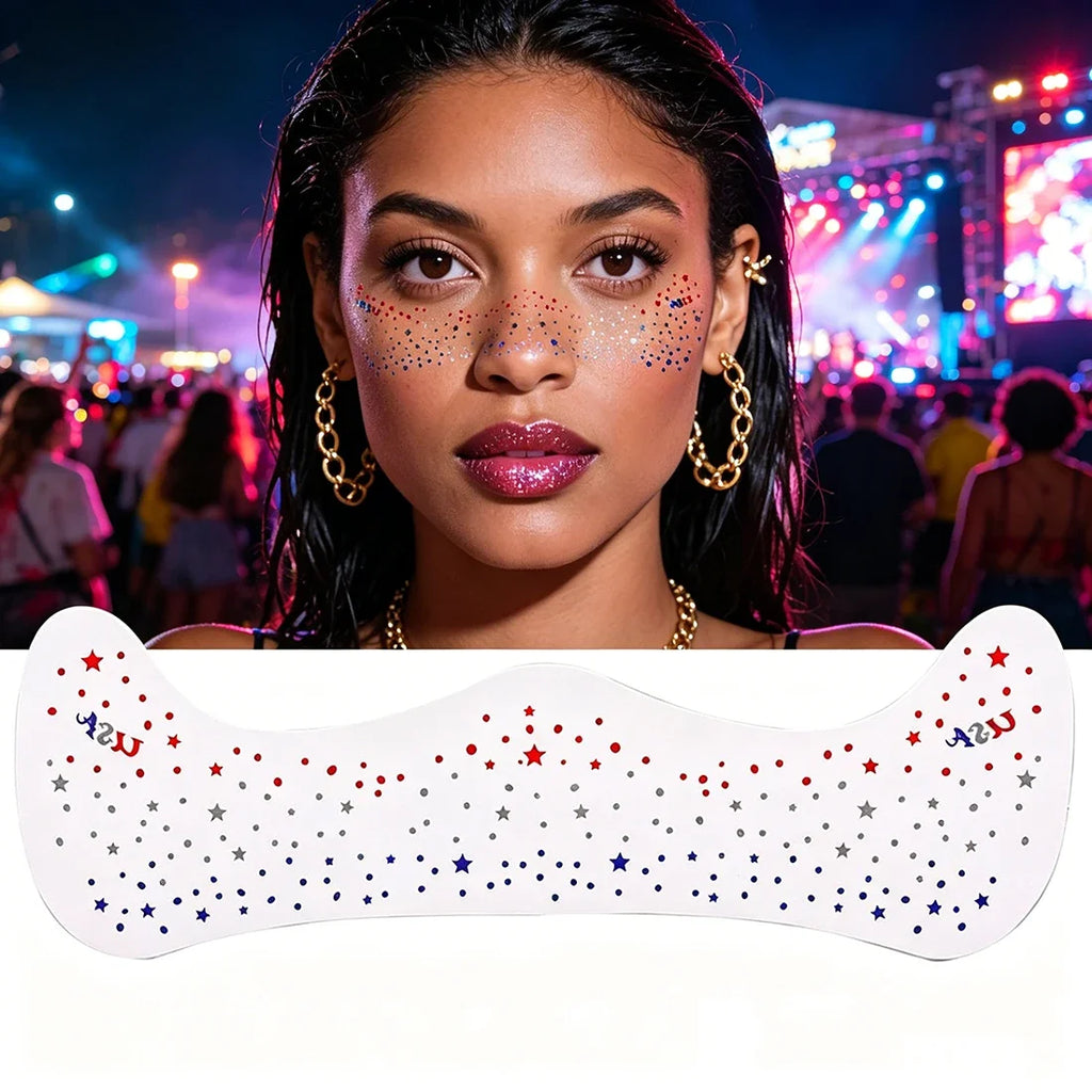 4th of July Glitter Face Tattoos – Patriotic Freckles Makeup Face Tattoo Stickers Qme