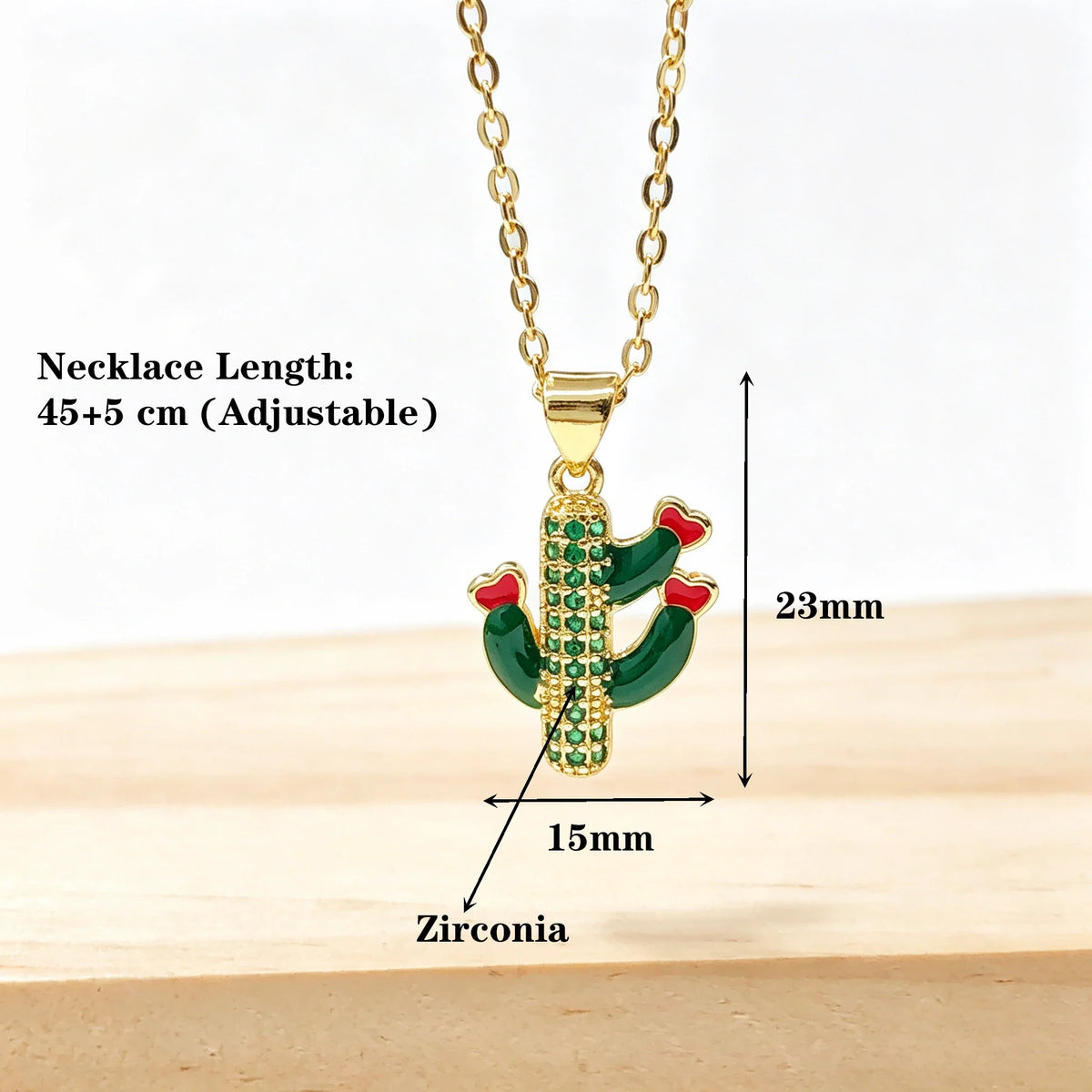 Gold Plated Multicolor Zircon Enamel Cactus Pendant Necklace Pendant Necklace Qme