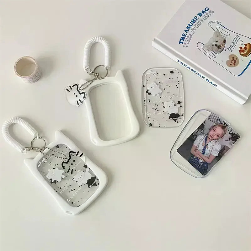 Cute Cat Photocard Holder with Elastic Rope | Idol Card Display Photocard Holder Keychain Qme