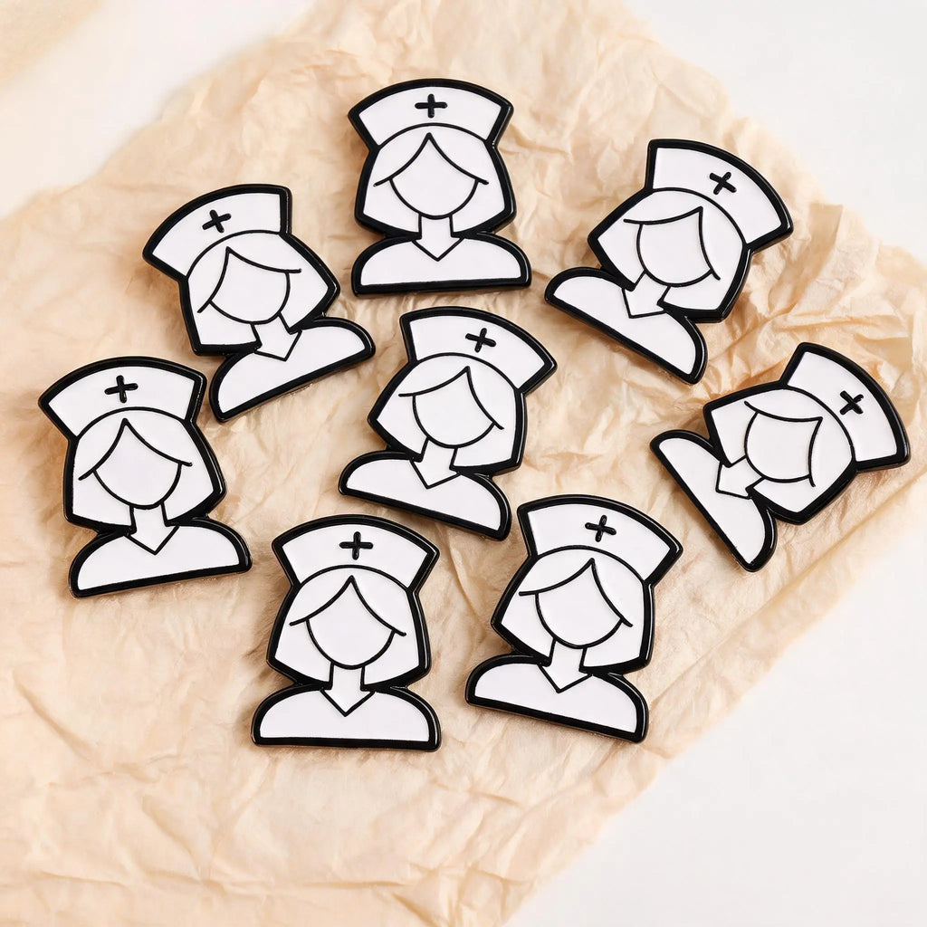 Nurse Silhouette Lapel Pin – Black & White Alloy Enamel Enamel Lapel Pin Qme