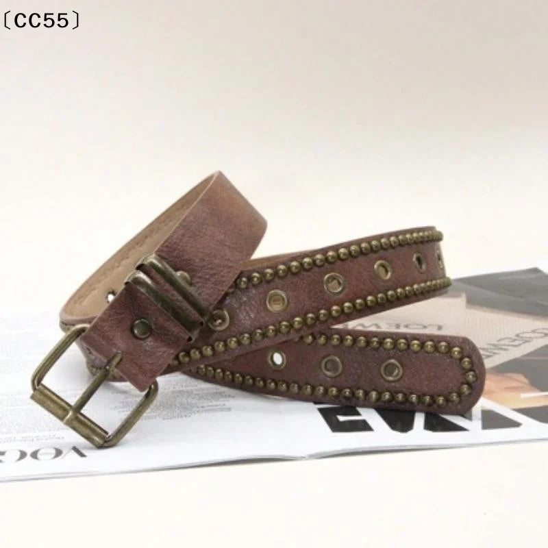 Vintage PU Leather Rivet Stud Belt – Women's Punk Style Women's Fashion Belt Qst
