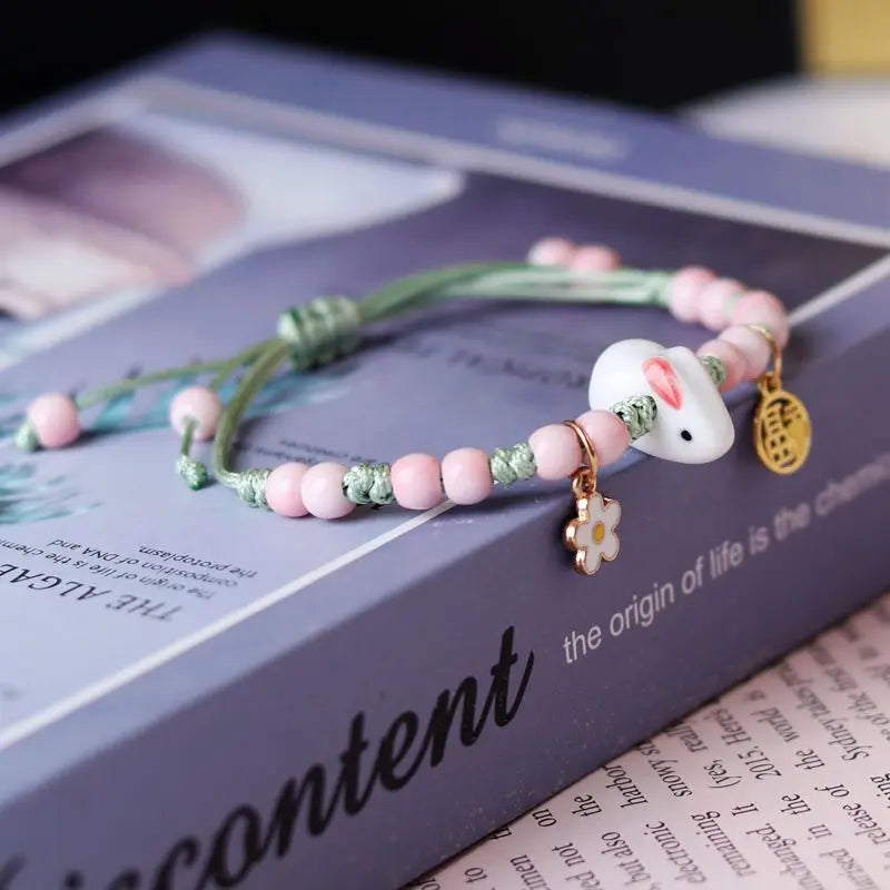 Rabbit Ceramic Crystal DIY Bracelet – Lucky Charm Jewelry Charm Bracelet Qme