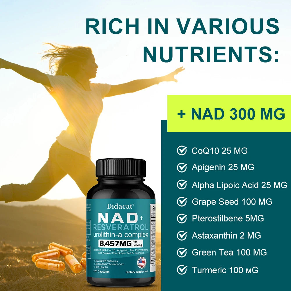 NAD+ & Resveratrol Capsules – Energy & Cellular Skin Support Wellness Supplement Qst
