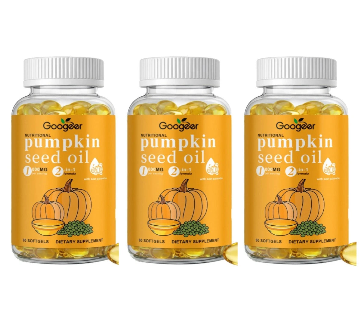Googeer Pumpkin Seed Oil & Saw Palmetto Softgels 60ct Herbal Softgels Qst 180 count(Pack of 3)
