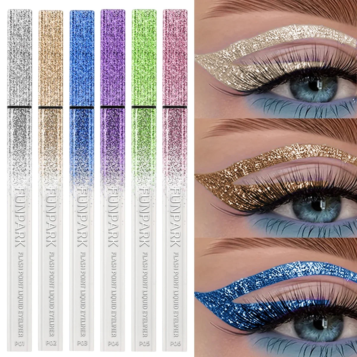 Qme Glitter Liquid Eyeliner – Waterproof, 6 Colors Glitter Liquid Eyeliner Qme