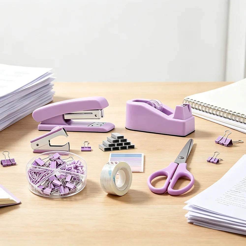 7-Piece Office Organizer Set – Stapler, Staple Remover & Clips Office Supply Kit Qme