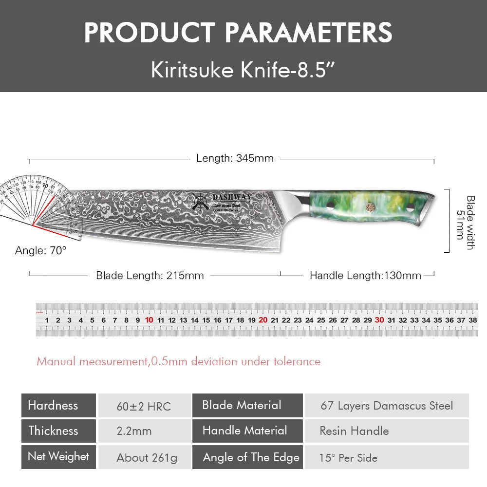 DASHWAY 8.5" Kiritsuke Chef Knife – 67-Layer Damascus Steel Damascus Chef Knife Qst